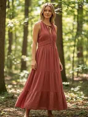 Old Navy Sleeveless Maroon Maxi Dress with Tie Neck--Women's Medium Tall